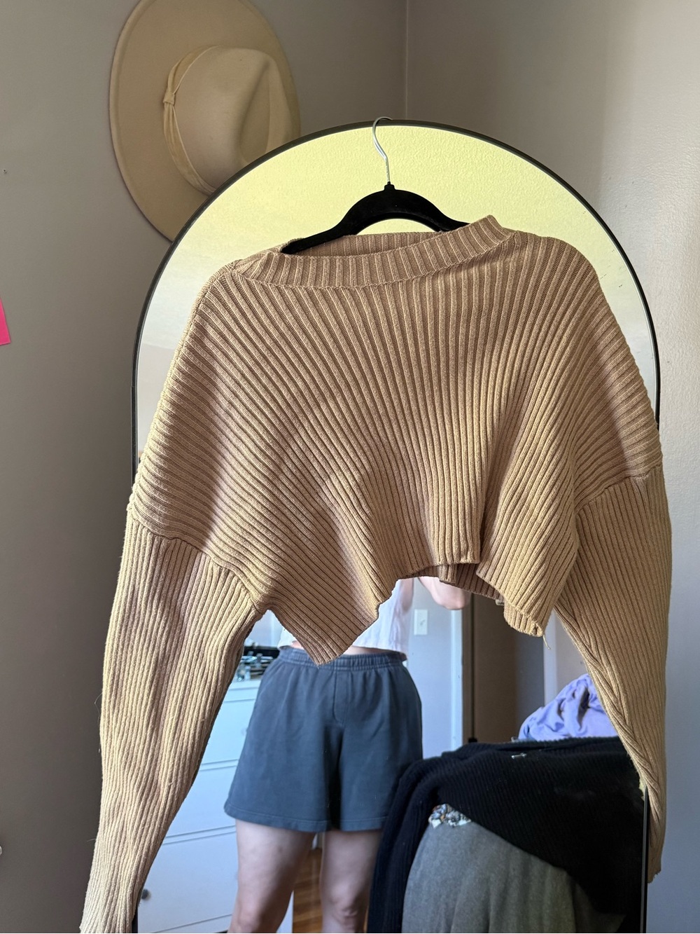MARBLE Cropped Ribbed Sweater in Beige